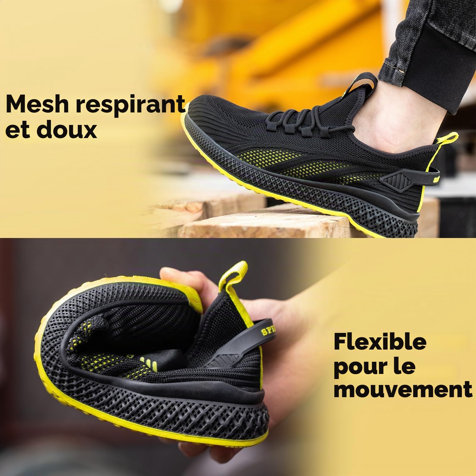 SPIEZ Unisexes Chaussures de Sécurité Légère, Souples Chaussures de Travail Anti-crevaison pour Hommes et Femmes, Respirantes Basket Securite pour Le Travail et Le Quotidien