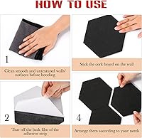 Vista 4 de Ctosree 12 tableros de anuncios de fieltro de 5.9 x 7 pulgadas, tableros de fieltro hexagonal, tira de corcho autoadhesiva con 50 pasadores