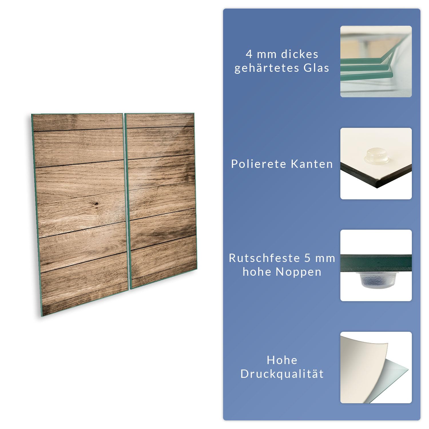 Herdabdeckplatte Abdeckung Ceranfeld Abdeckplatte Schneidebrett 2-Teilig 60x52 Bretter Holz Braun Spritzschutz Glasplatte Ceranfeldabdeckung Schutz Herdschutz Sicherheitsglas Glasschneidebrett 2x30x52