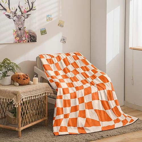 Miniatura 4 de Manta de franela ultra suave, manta colorida para sofá, manta mullida de cuadrícula abstracta, ligera para sofá de todas las estaciones (degradado,