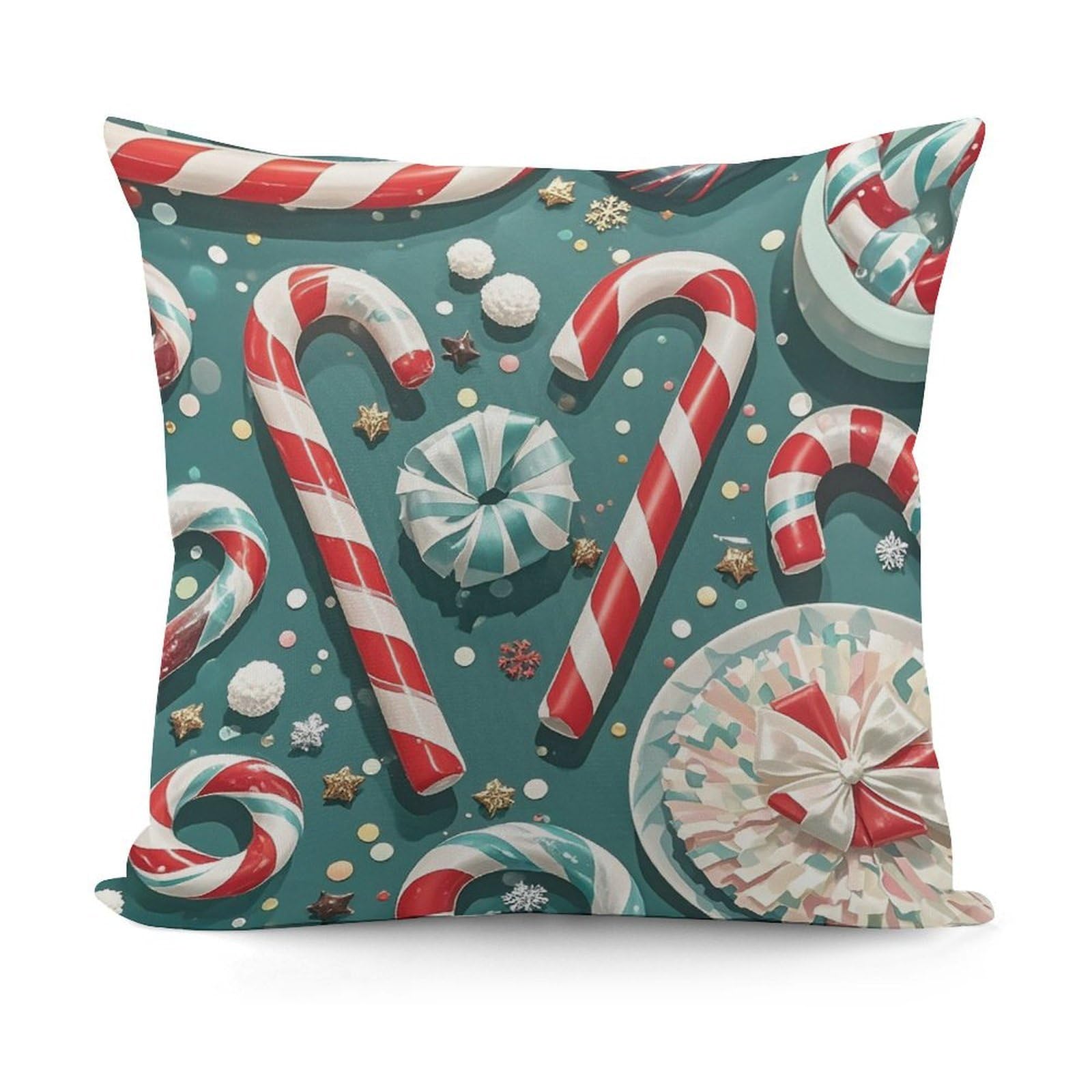LZQPOEAS Christmas Candy Cane Throw Pillow Cover 18x18 in Breathable Square Pillow Case Cozy Soft Pillowcase Protector Fashion Modern Couch Cushion Case for Living Room Bed Sofa Decor