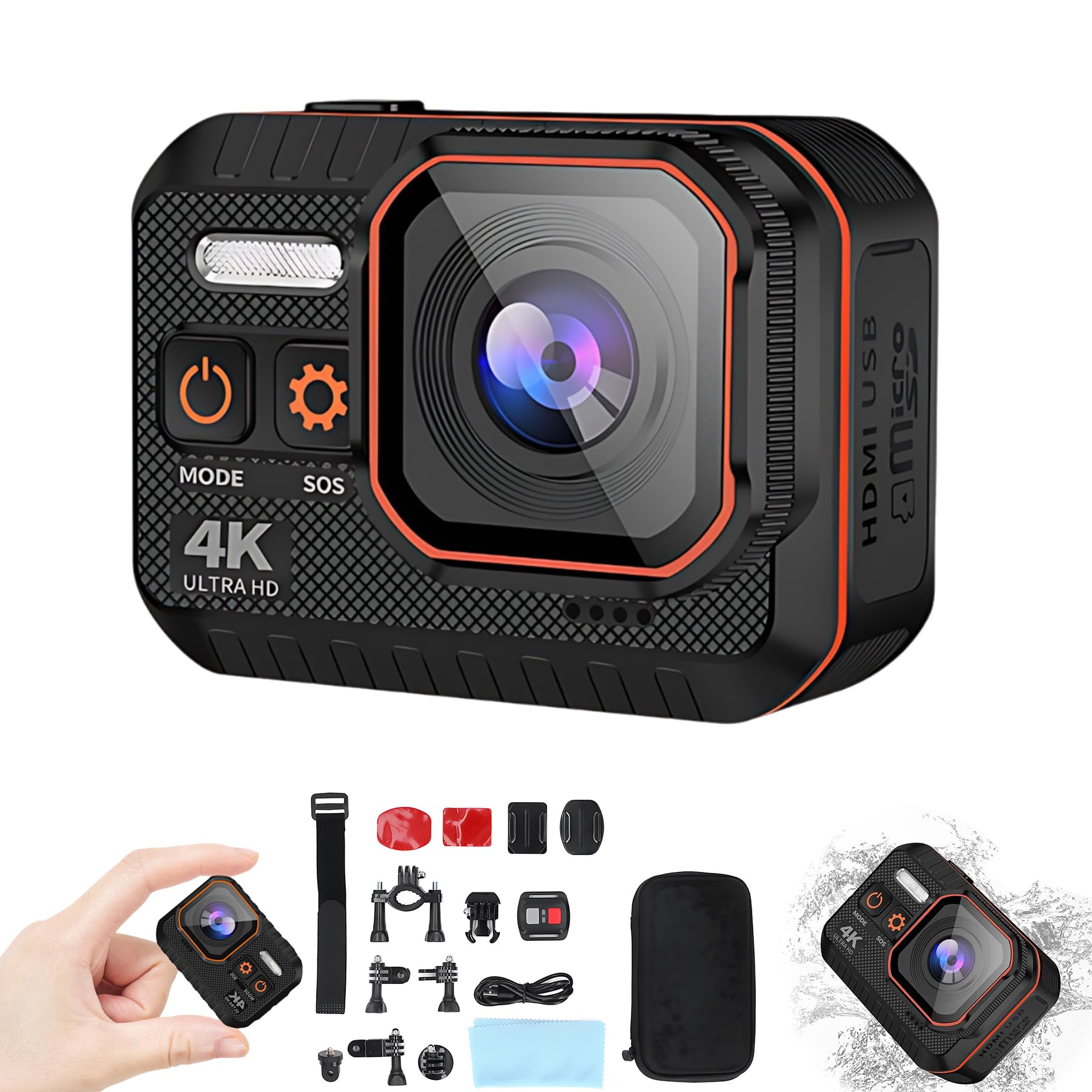 Bewinner 4K 60FPS Action Camera, IP68 Waterproof Diving Camera, 16MP Sports Camera with 2 Inch Screen, 6 Axes Stabilization Wide Angle Helmet Camera for Outdoor Riding Diving