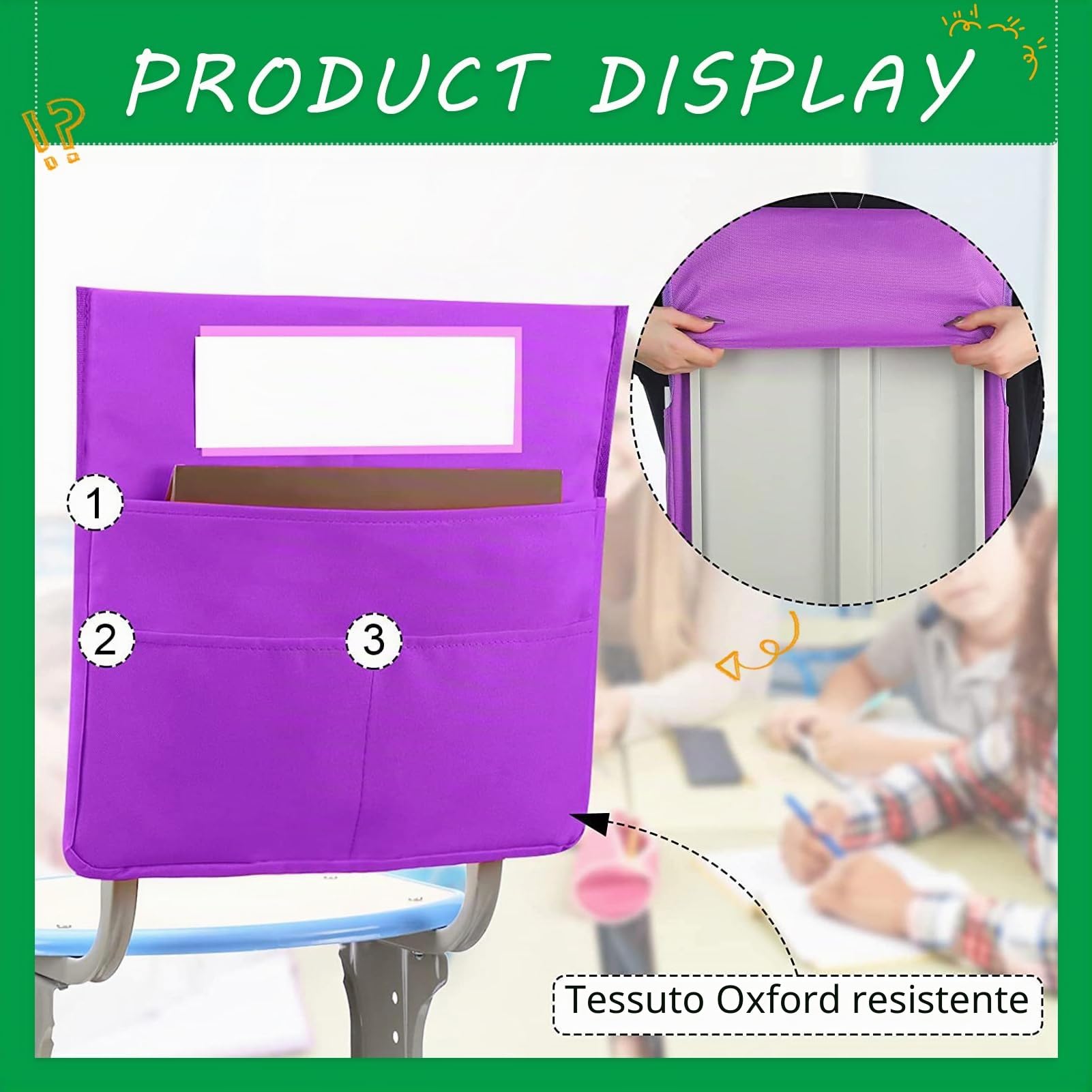 Sedia Buddy Tasca Portaoggetti, 12 Pezzi Schienale per Sedia Organizer Grafico, Tabella delle Tasche dello Schienale con 3 Tasche e Scomparto per Nome, Organizer per Sedile Posteriore