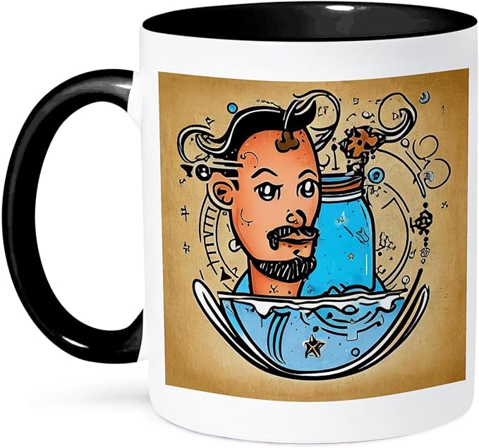 3dRose Cool Zodiac Sign Aquarius As Viewed By The Artificial Intelligence 11oz Two-Tone Black Mug