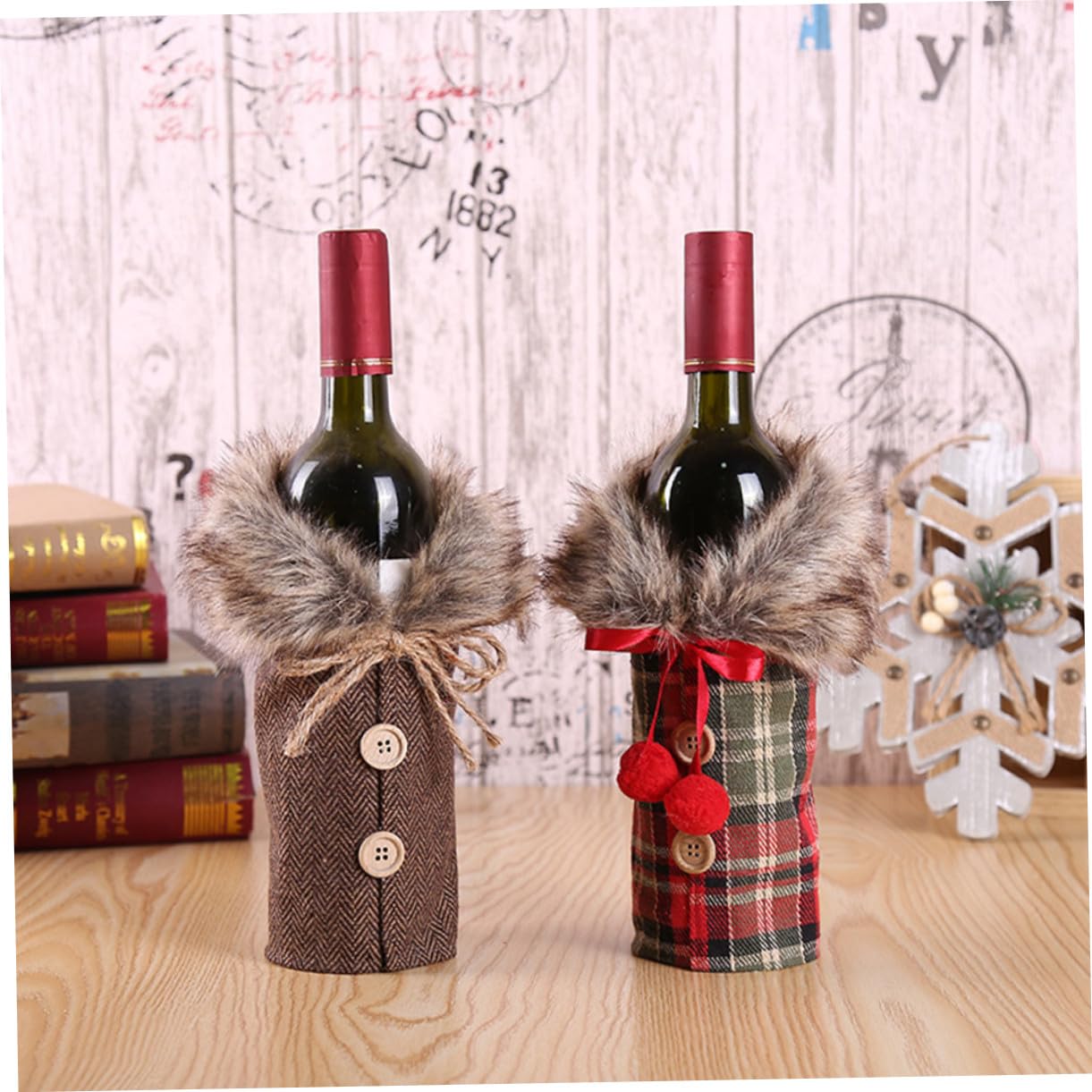 VERDANVERSE 2 Pièces Housse de Bouteille de Vin pour Noël Housse Festive pour Fêtes Lot