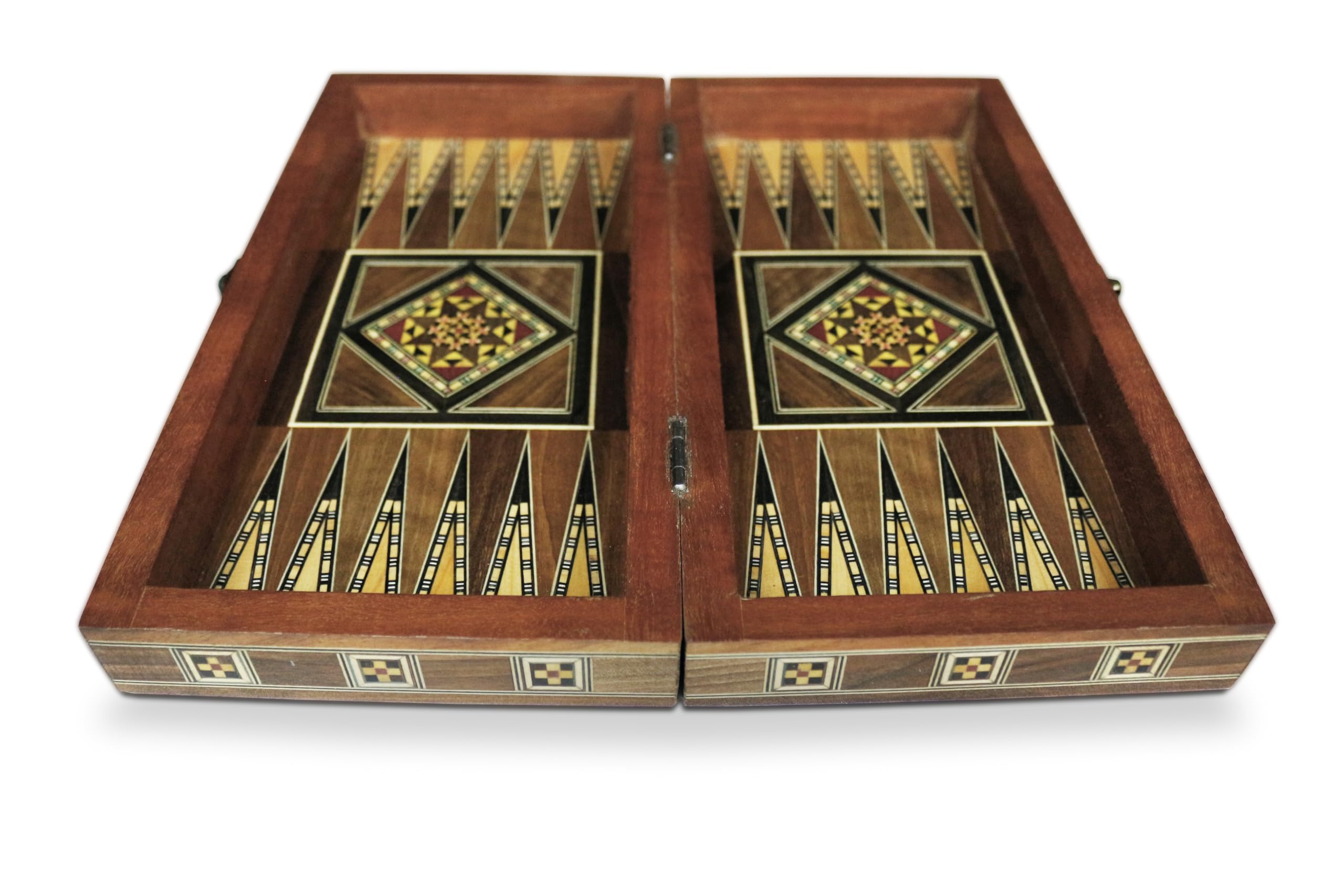 30 x 30 cm in legno Backgammon Tavla/gioco di scacchi/DAMA, Tavla,originale intarsiato artigianato fatto a mano, Brett BK 301F con 30 pietre di backgammon in legno e con statuette di scacchi in