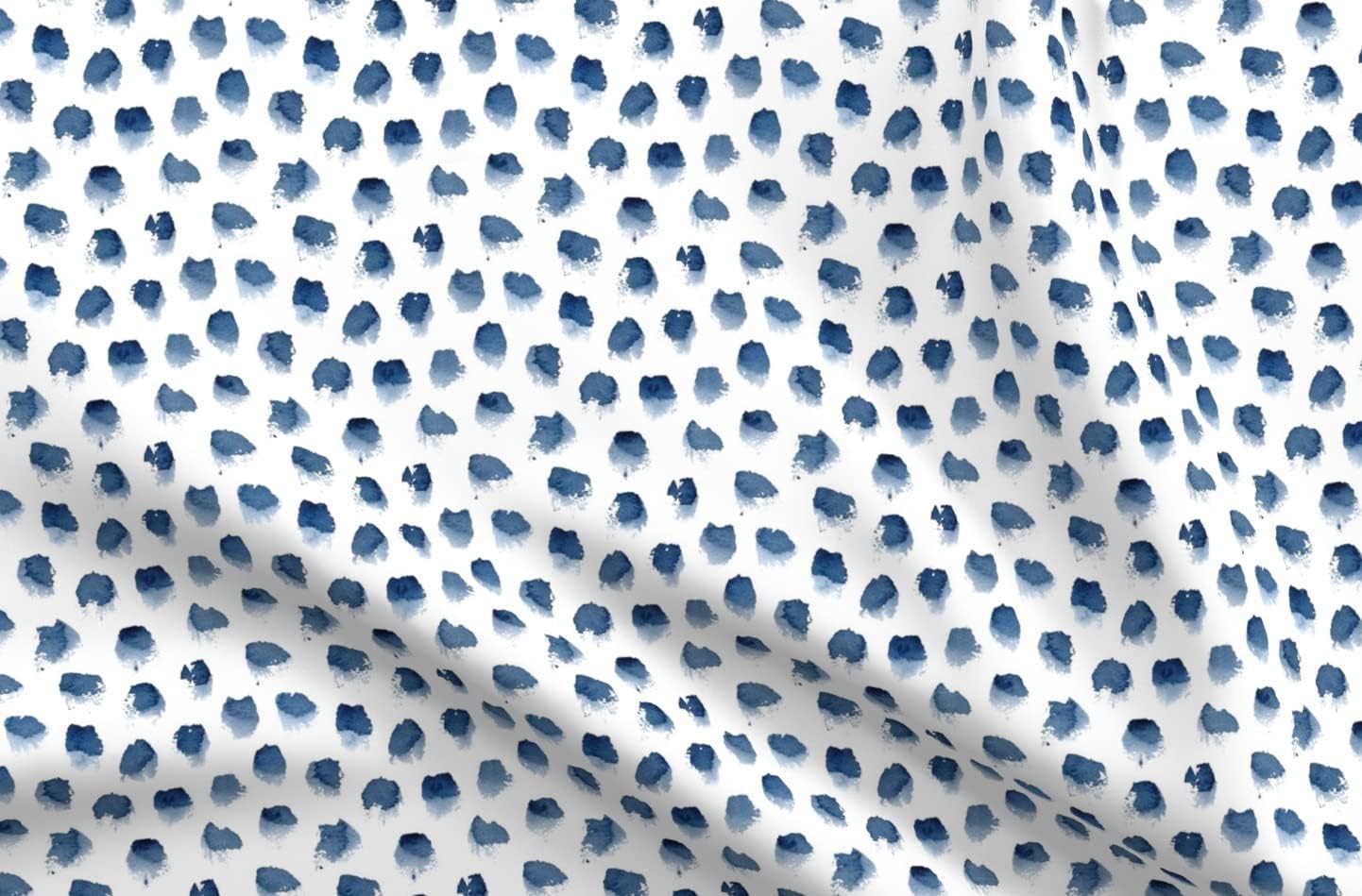 Spoonflower Fabric - Watercolor Spots Indigo Blue Brush Abstract Shapes Printed on Petal Signature Cotton Fabric Fat Quarter - Sewing Quilting Apparel Crafts Decor