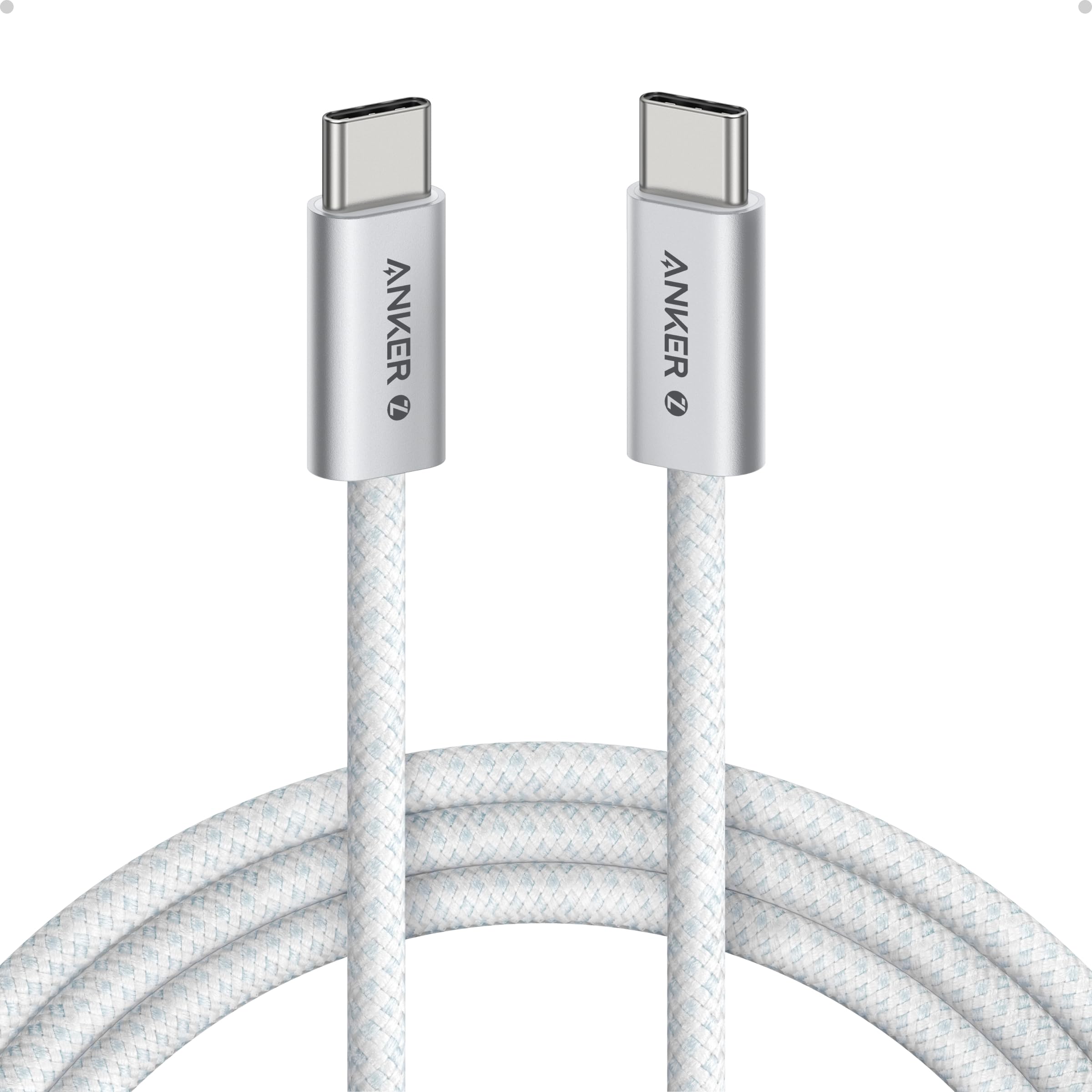 Anker Cavo da USB-C a USB-C, 240W Ricarica Rapida, Cavo Intrecciato Resistente alla Sporcizia, Connettore Sottile, per iPhone 16/15/16 Pro/16 Pro Max/Plus, MacBook/iPad, Galaxy S24 (1,8m, Bianco)