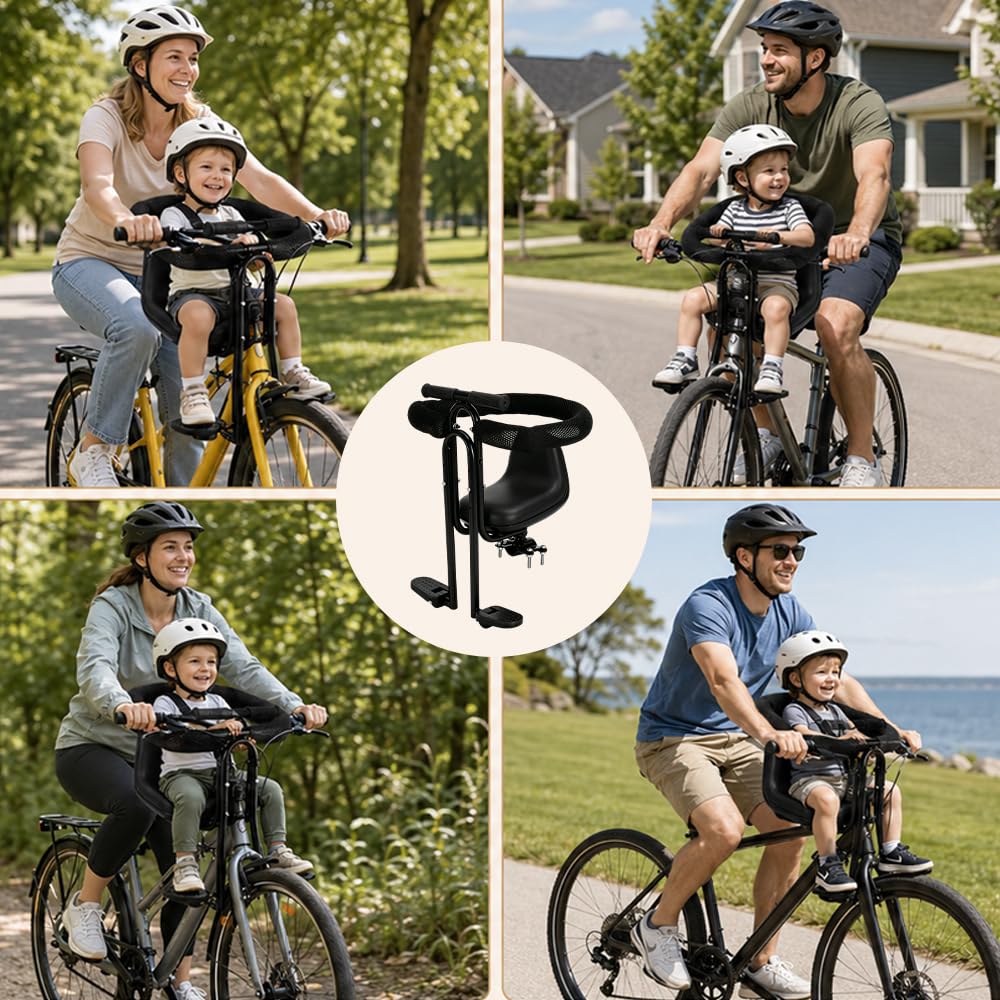 Kindersitz Fahrrad Vorne, Bequemer Size Fahrradsitz Kinder Vorne, Umfassendes Schutzgitter Höhenverstellbar Kinderfahrradsitz, Fahrrad Kindersitz für Mountainbikes und Falträder