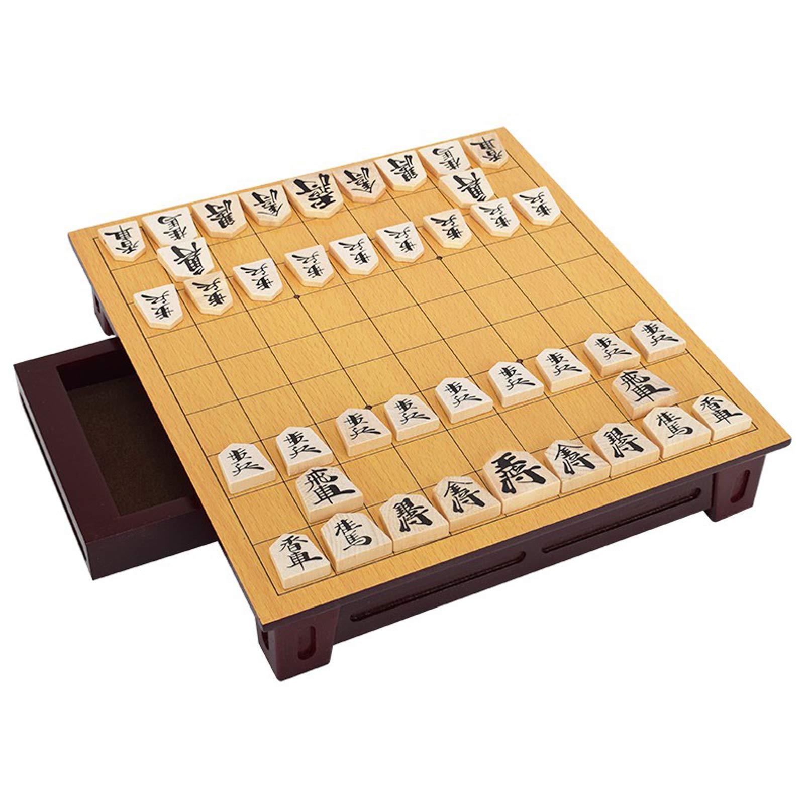 Cutfouwe Gioco da Tavolo Shogi, Set di Giochi di Scacchi Giapponese Shogi, Tavola di Legno con Cassetti E Koma Tradizionali Giocano A Pezzi,Basswood,27x25x5cm