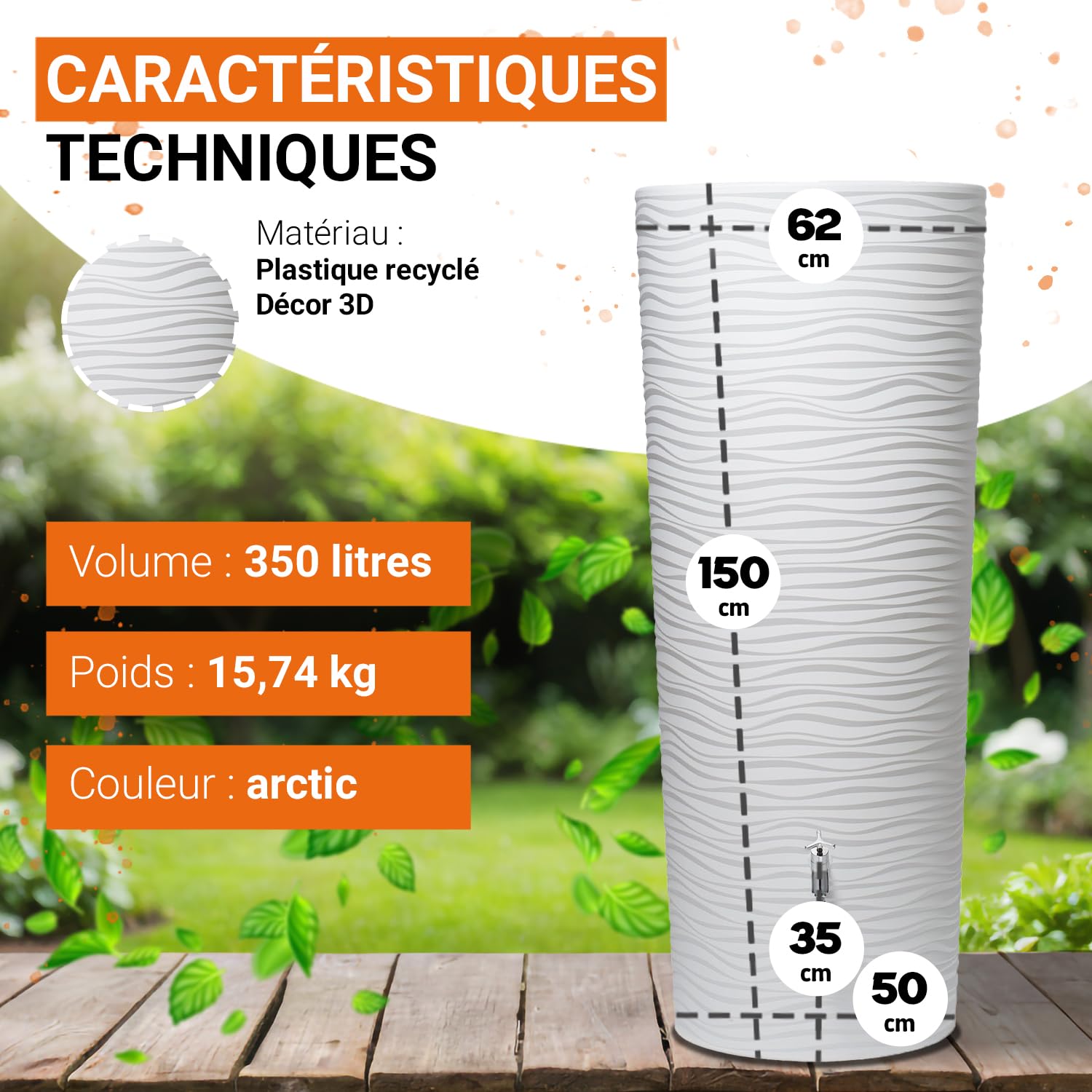 GARANTIA Natura Récupérateur d Eau de Pluie 2en1 350L Arctic