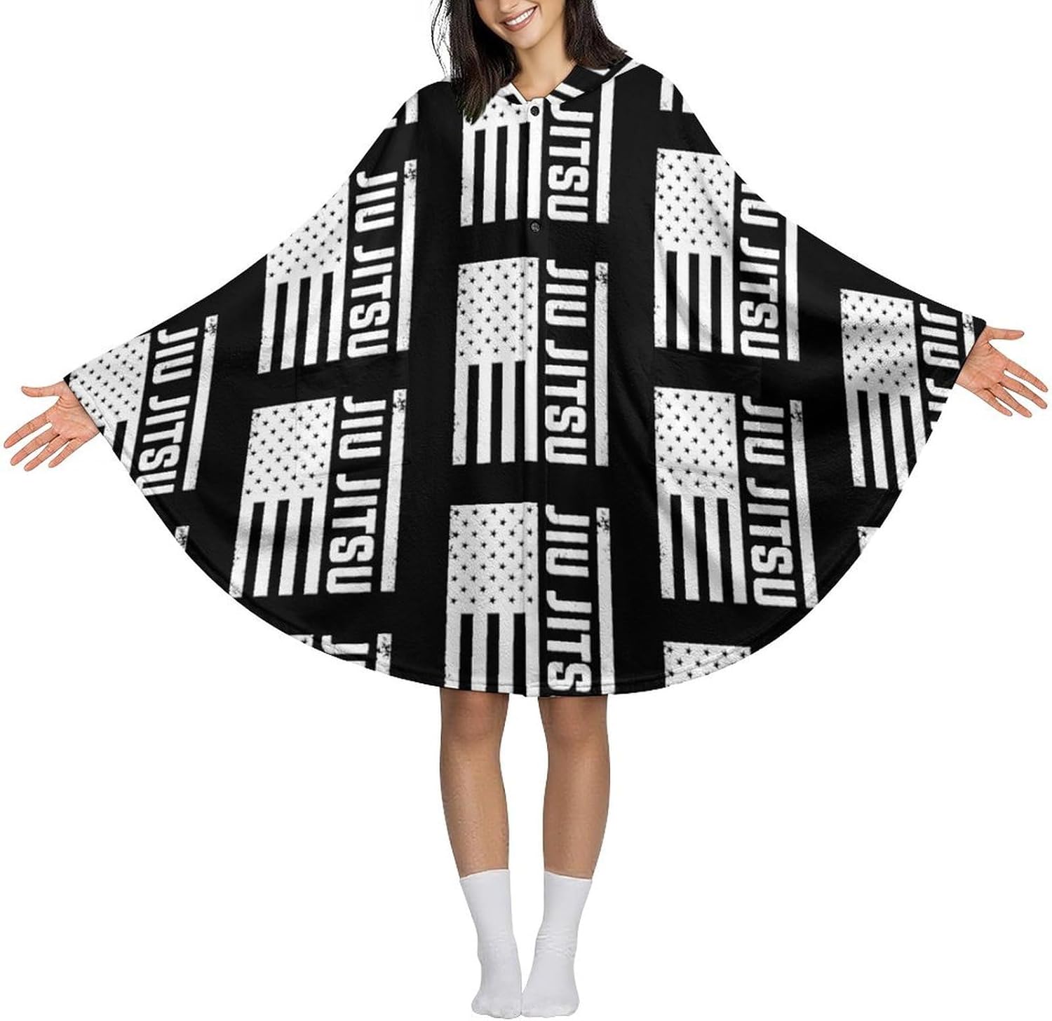 Jiu Jitsu U.S.A. Flag Wearable Blanket with Hooded Flannel Blankets Cape with Pocket