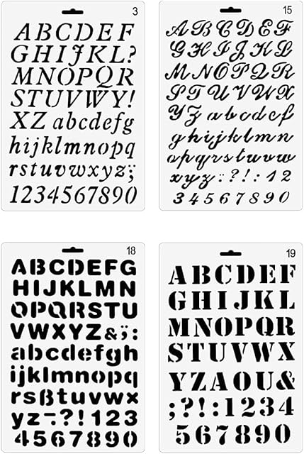 4Pcs Letters and Numbers Painting Stencils,Plastic Alphabet Drafting Drawing Stencils Set for DIY Scrapbooking Painting Craft Journal Photo and Art Book Craft