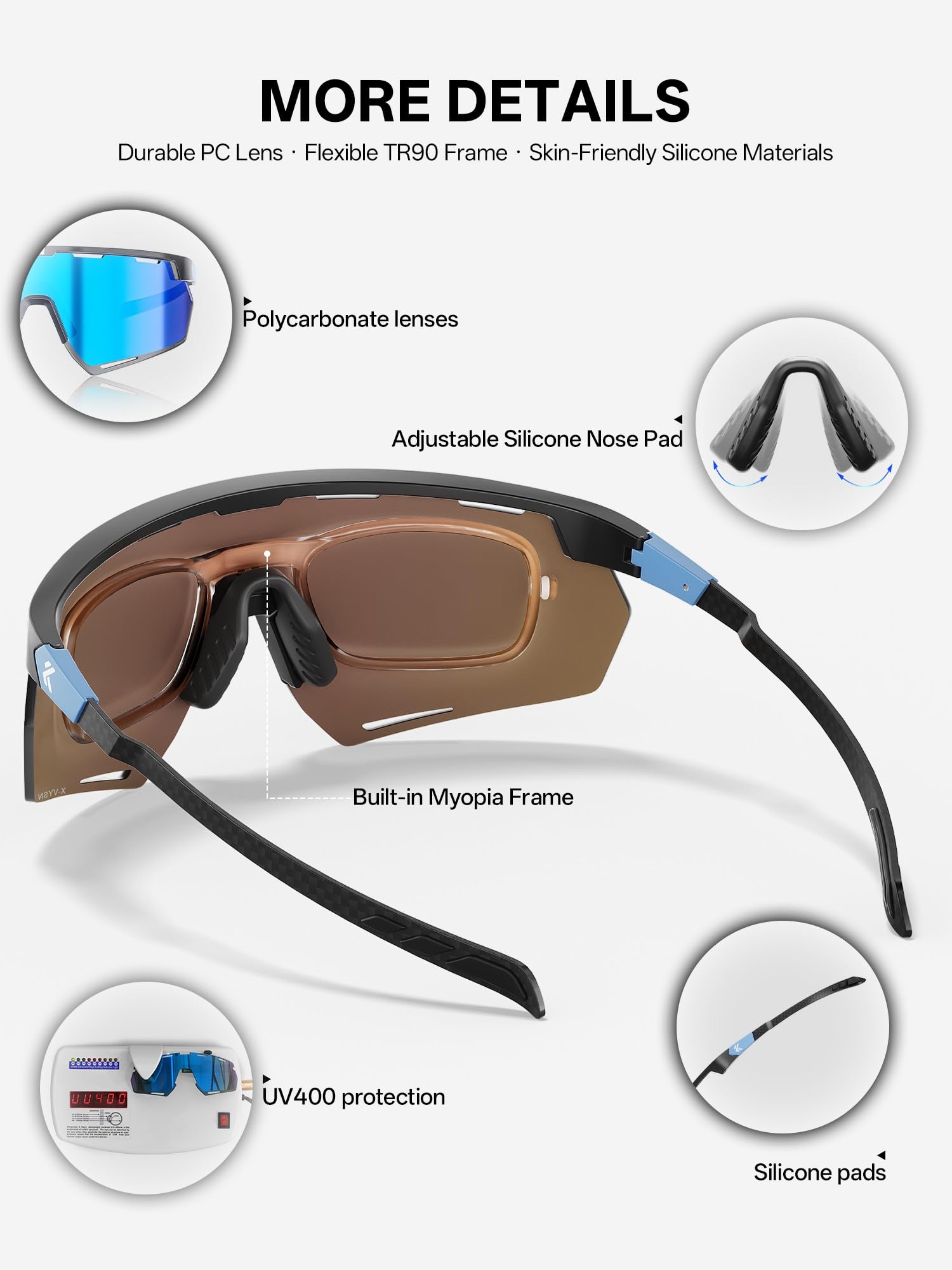 KAPVOE Lunettes de Cyclisme 26g Lunettes de Velo Sports Homme Femmes Route VTT Running Base-ball KOVEX Série - K432