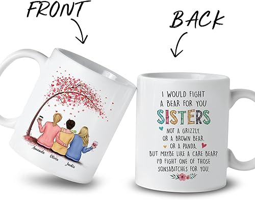 Miniatura 68 de Gossby Taza de café personalizada para hermana, regalo personalizado con diseño, nombre, 11 onzas, 15 onzas, cumpleaños, Navidad, regalo de larga 3