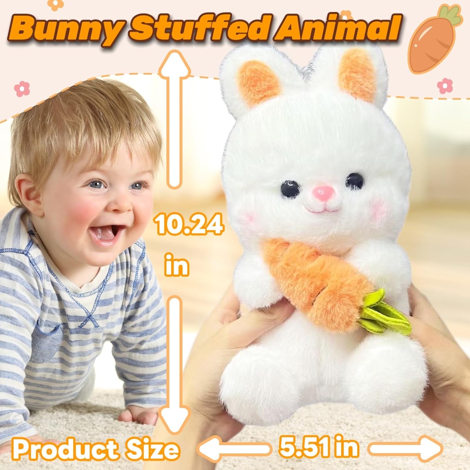 10 Inch Bunny Stuffed Animal, Soft Bunny Plush Toy with Carrot, Cute Rabbit Stuffed Animals for Girls and Boys, Rabbit Plush Toy, Easter Basket Stuffers, Birthday Gifts