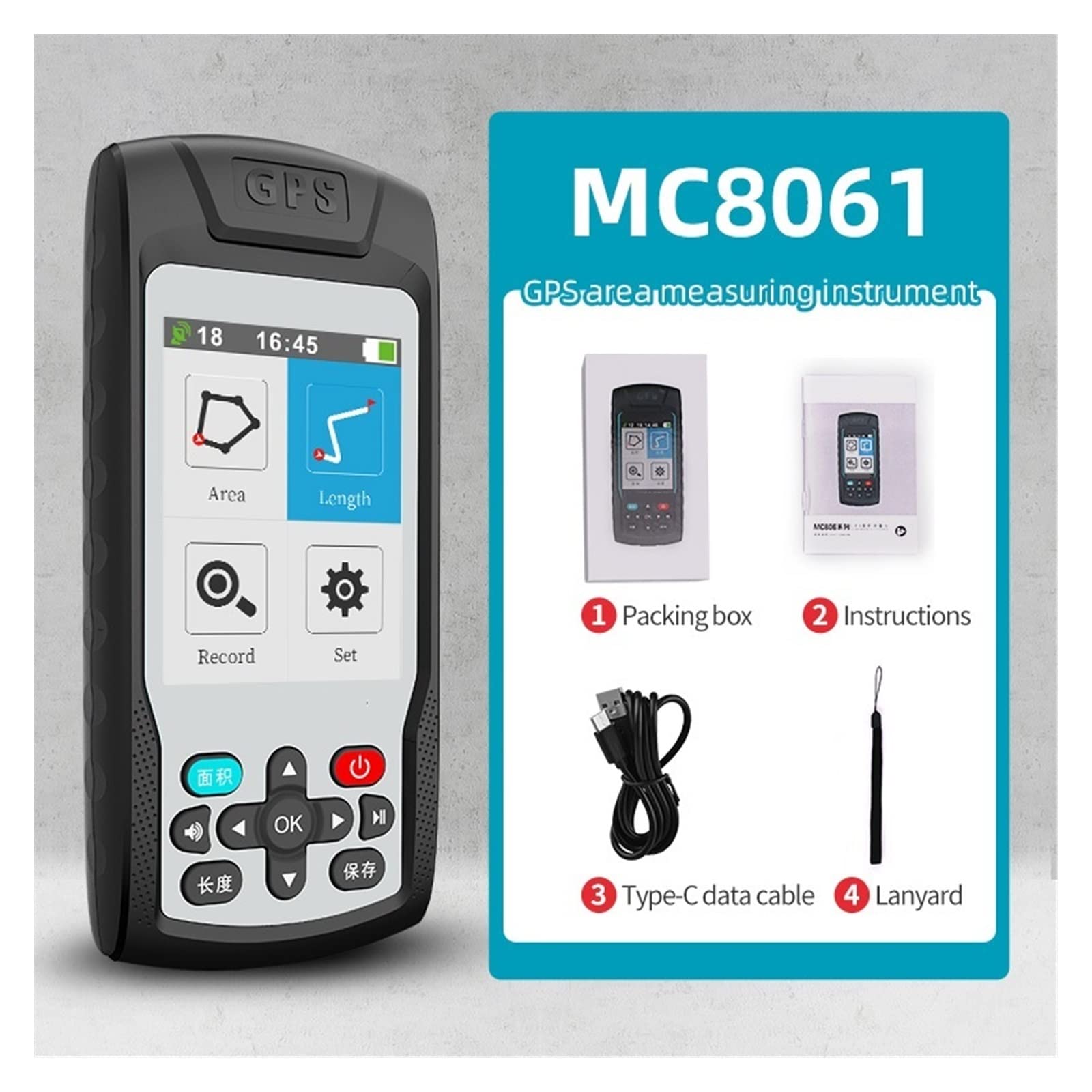 medidor de distancia láser, Medidor de tierra GPS MC8066, encuesta de área de arado, 2,8 pulgadas, LCD, longitud de tierras de cultivo, longitud, latitud, medición de altitud Medir distancia, área y v