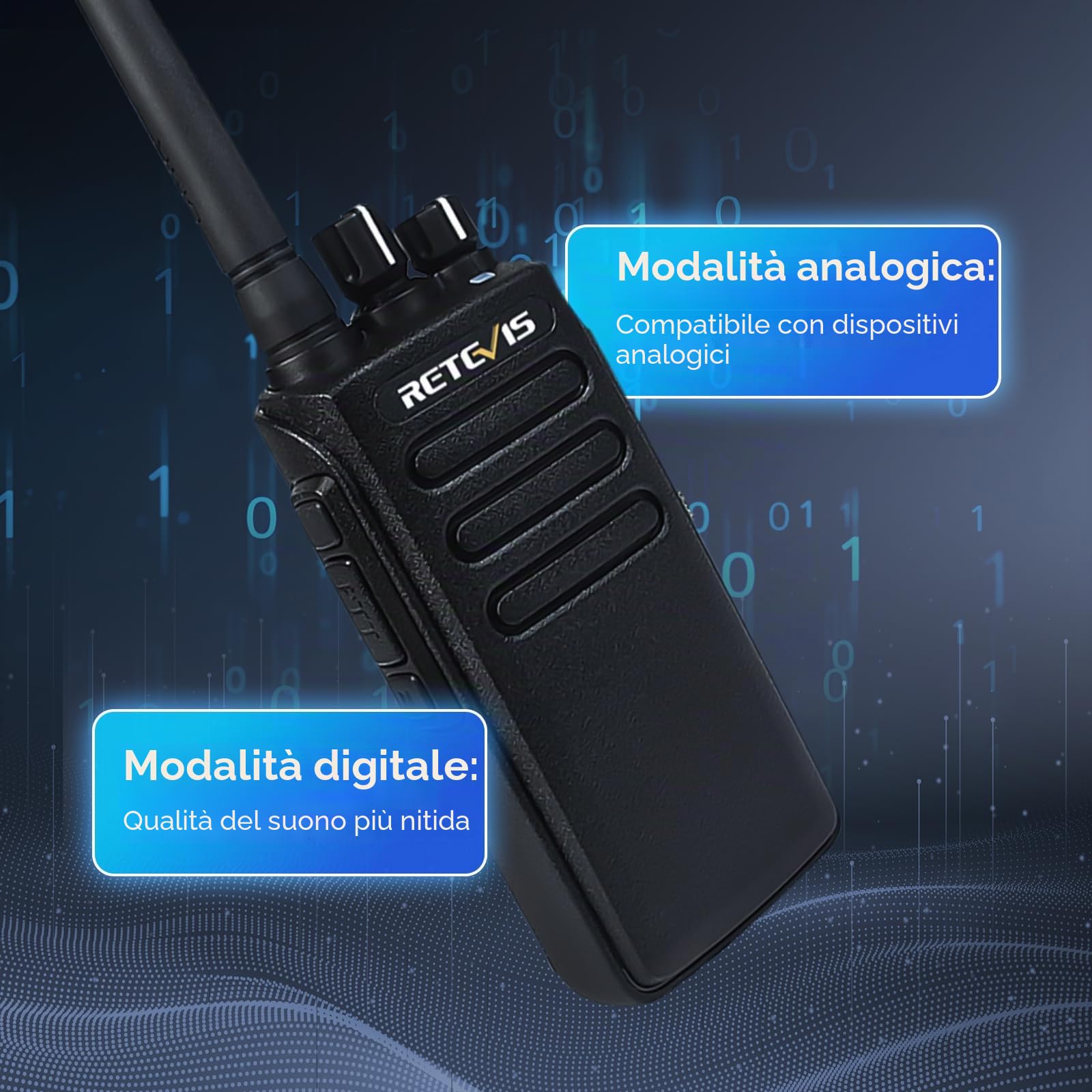 Retevis RT81 Walkie Talkie DMR, Ricetrasmittente Analogico Digitale IP67 | 2200mAh, 32 Canali, VOX Impermeabile, per Settore Industriale, Nero, 2 Pezzi