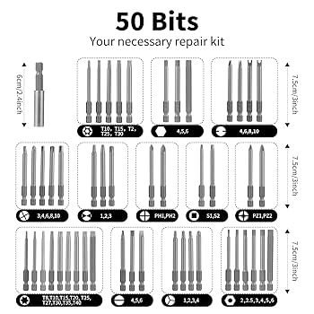 8bit head  BOXIFY Impact Driver Bit Set 50 pcs Magnetic CRV Steel 1/4