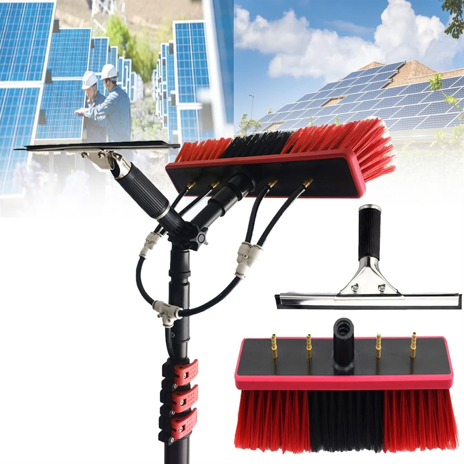 Kit de limpieza de paneles solares: poste de limpieza de ventanas extensible, limpiador de paredes de vidrio, equipo completo de lavado de ventanas para un fácil uso en el hogar y la oficina, brillo