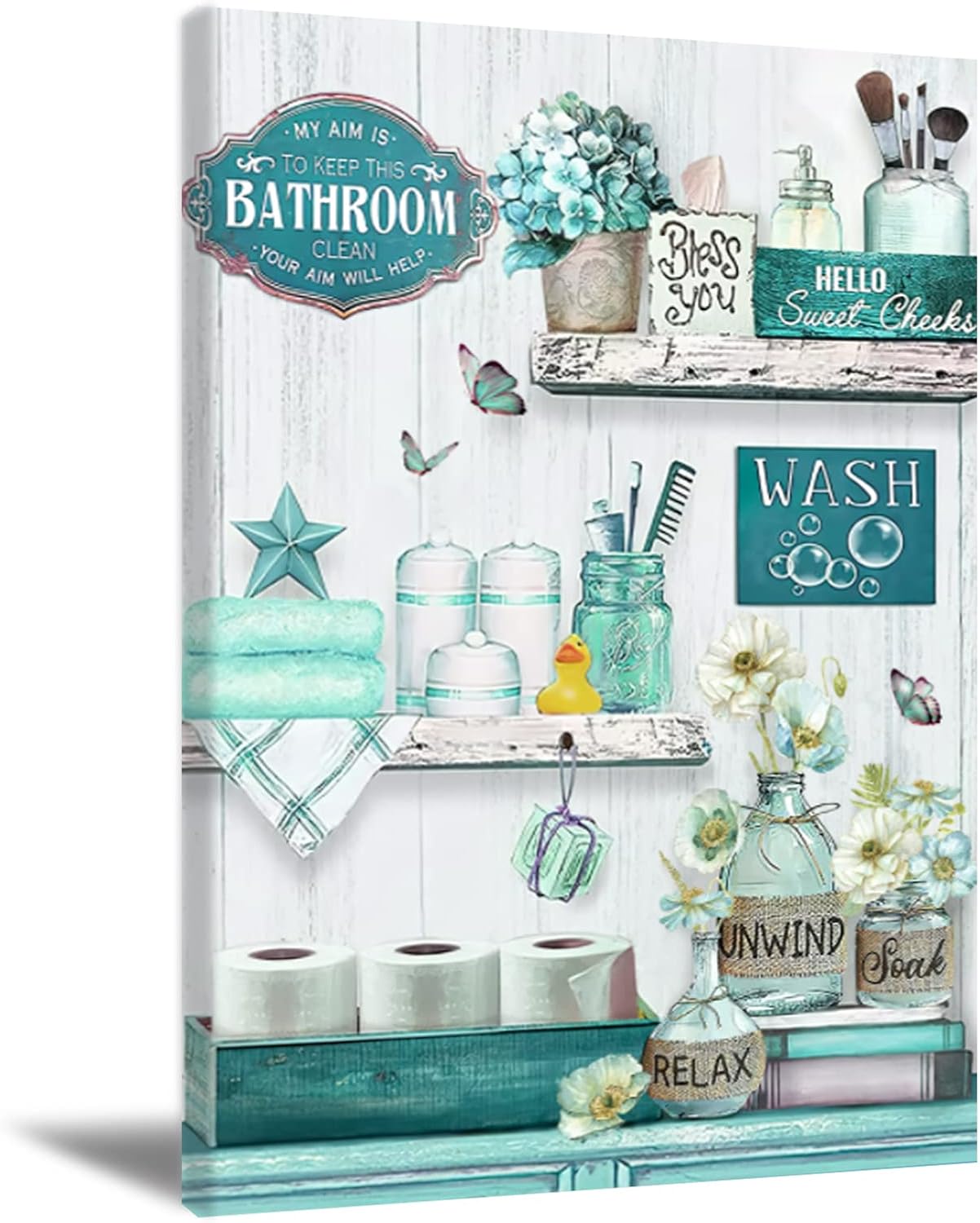 Amazon.com: Farmhouse Bathroom Wall Art Teal Wall Decor Soak Relax ...