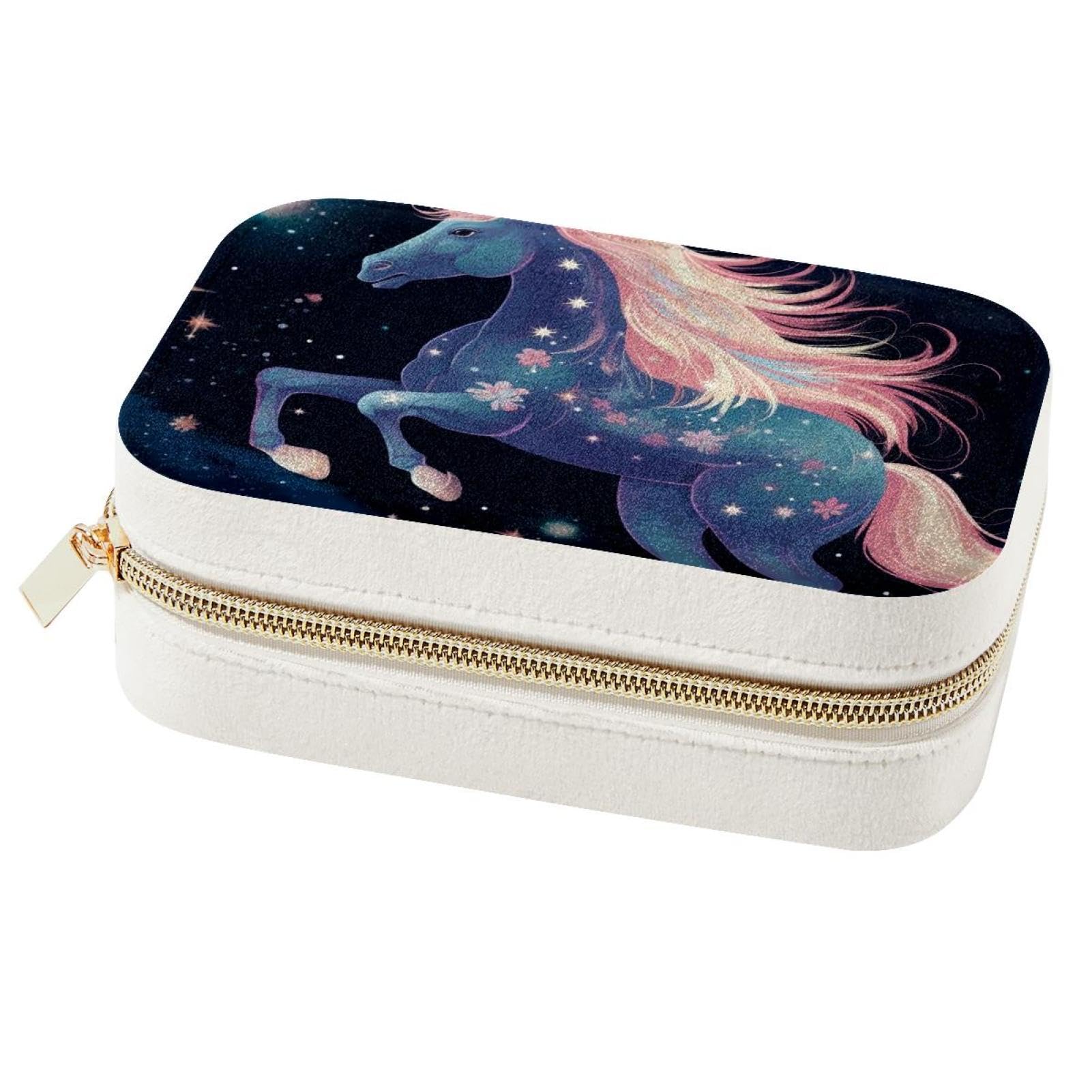 Boîte à bijoux licorne noire et fleurs étui rangement bagues