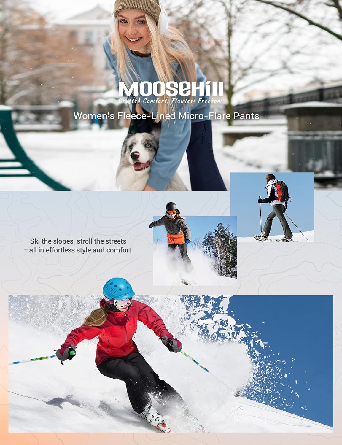 Moosehill Womens-Snow-Ski-Pants Water-Resistant Fleece Lined Warm Winter Hiking Thermal with 4 Zipper Pockets