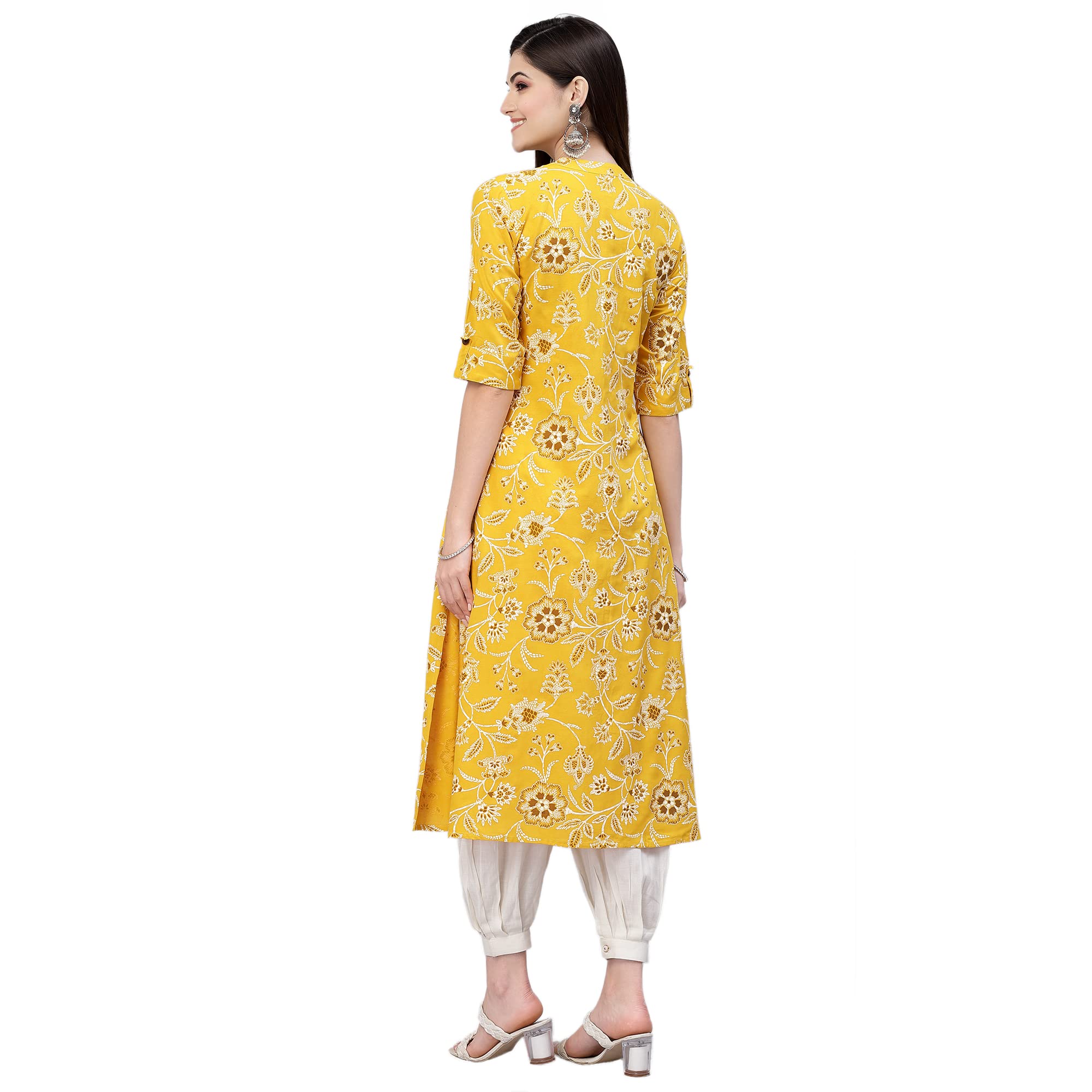 Stylum Women's Floral Print Rayon A-Line Kurta (Fionamustard36_Mustard, S)