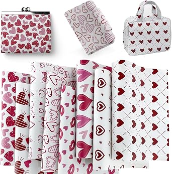 ONEART | 8 Pcs Printed Lychee Texture Faux Leather Sheets, 8"12" Red Heart PU Leather Fabric for Earrings DIY Crafts Making-Heart