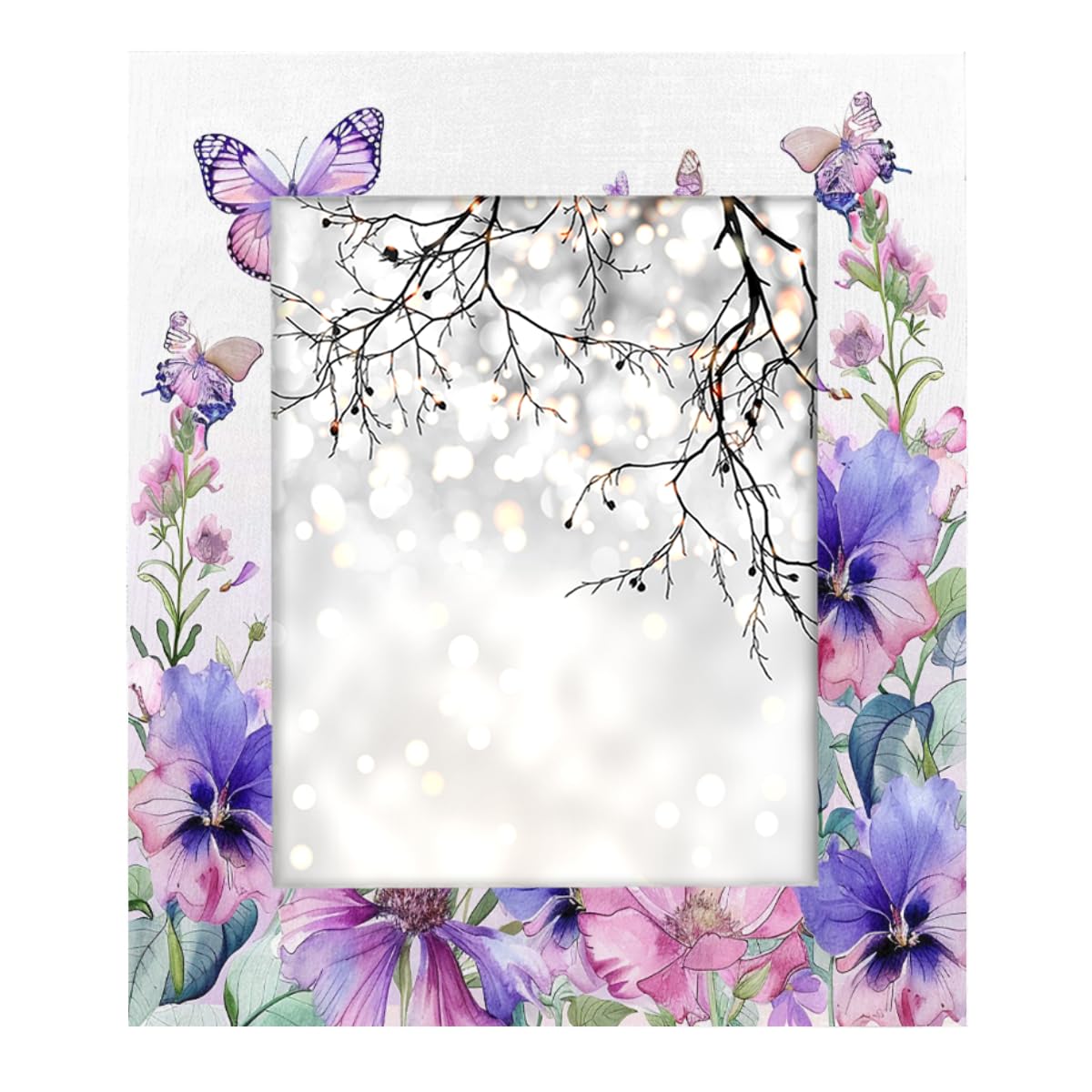 OSAM SPACEPurple Flower Picture Frames for 8x10 inch, Animal Butterfy Wooden Picture Frame with Stand Table Top Wood Photo Frame for Wall Hanging Home Decoration Office Hotel