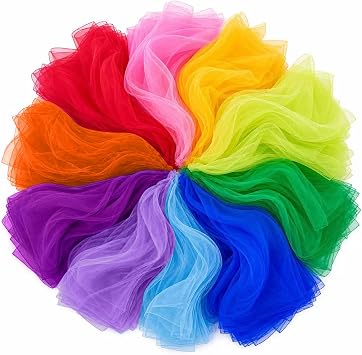 100 Pcs Juggling Scarves 10 Colors Paly & Dance Silk Scarves, Colorful Ribbons Set for Dramatic or Music Classroom 24 Inch