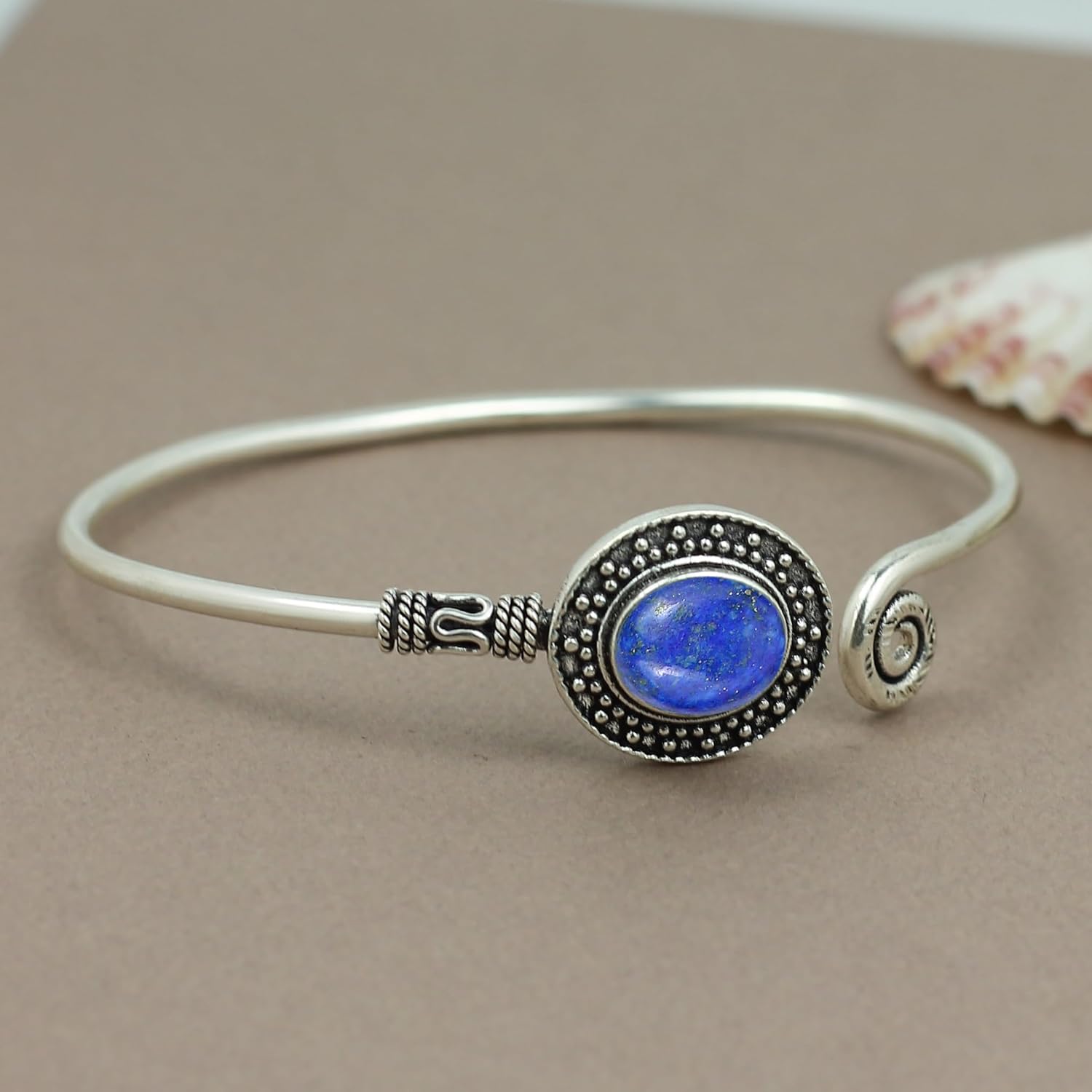 Natural Gemstones 925 Silver Plated Cuff Bracelets for Women - Oval Shape Stone Birthstone Handmade Adjustable Open Bangle Jewelry - Gifts for Wedding Anniversary Valentine's Day Christmas - Image 6