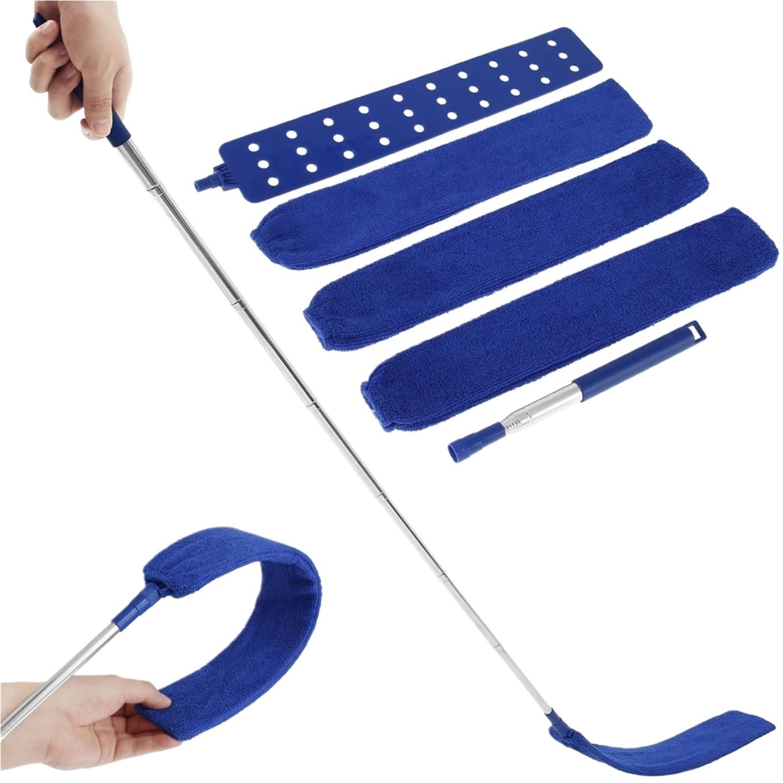 Dusters for Cleaning Gap Dust Cleaner Retractable Microfiber Flexible Long Flat Duster Brushes with Extendable Pole Household Cleaning Tools(BLUE)