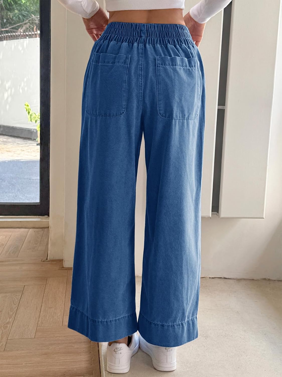 Cicy Bell Womens Wide Legs Baggy Jeans Elastic High Waisted Casual Loose Boyfriend Denim Pants with Pockets