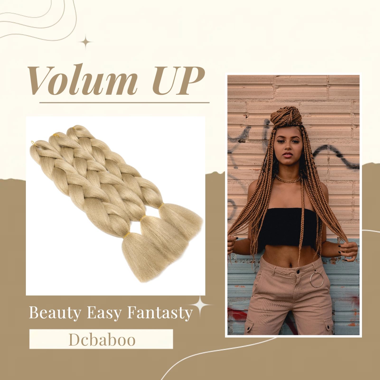 Dcbaboo Jumbo Braiding Hair Extensions 3 Packs 24 Inch Synthetic Kanekalon Ombre Afro Crochet Braids Twist 300g, Natural Blonde - Image 3