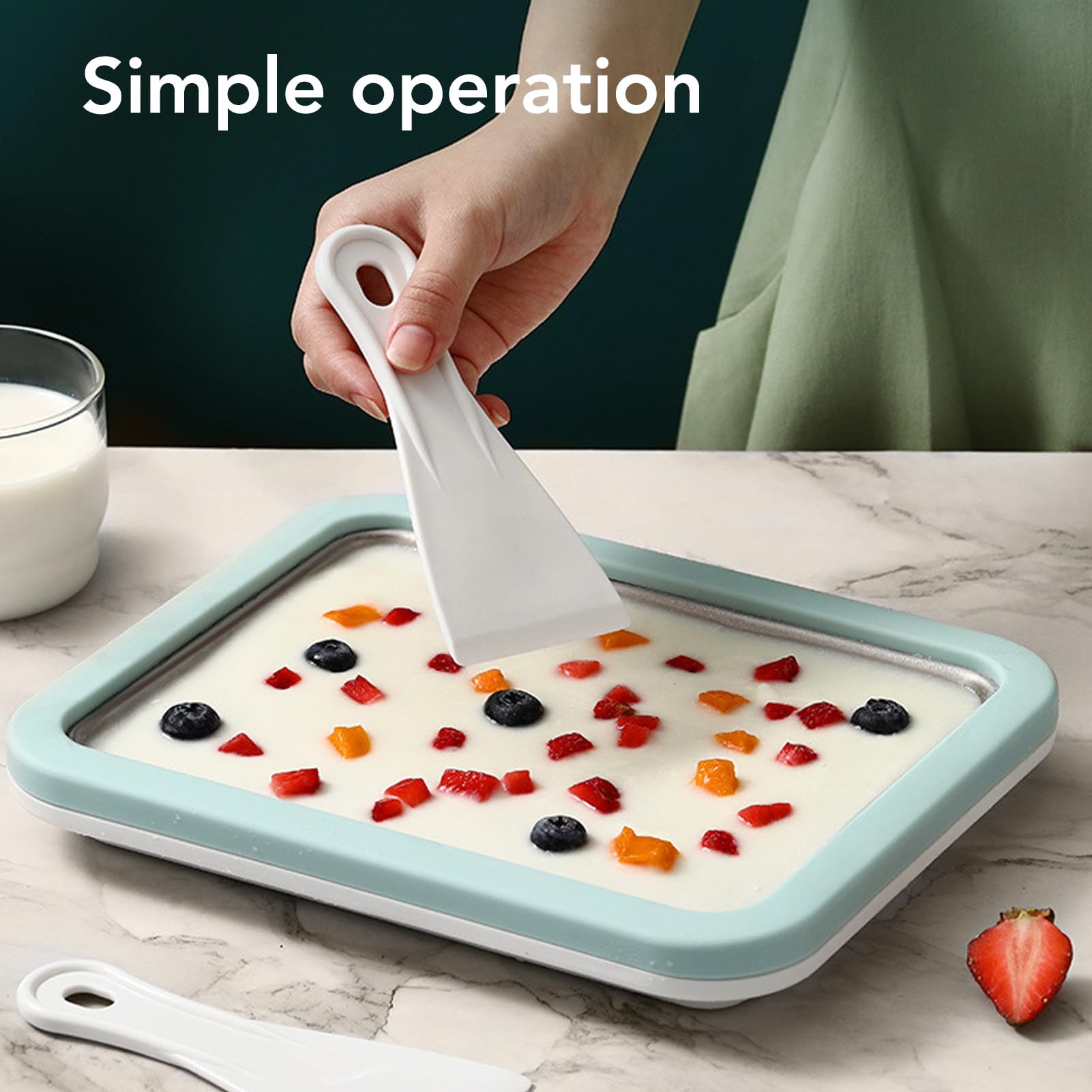 Fdit Ice Cream Maker, Rolled Ice Cream Maker, Stainless Steel Cold Pan Plate Homemade DIY Serve with 2 Spatula for Ice Cream Slushies Yogurt
