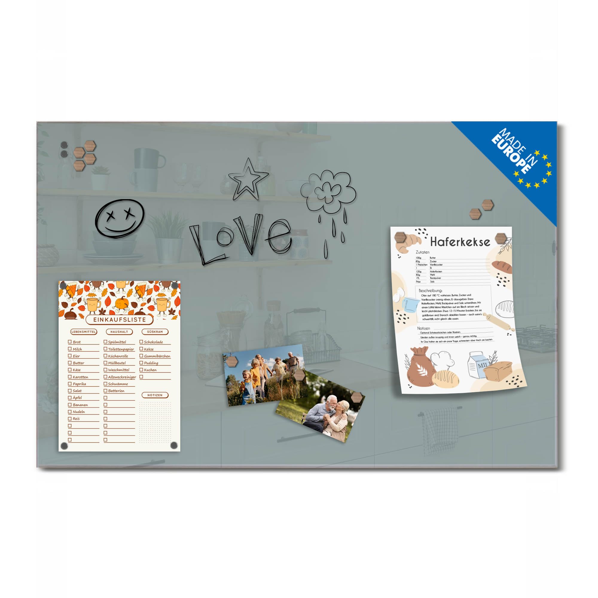 banjado Glas Magnettafel (75 x 50cm) - Magnetwand Glas - Magnetpinnwand als Memoboard - Pinnwand Magnettafel Küche, Büro, Kinderzimmer - Grau