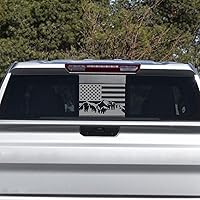 Vista 6 de Adhesivo para ventana trasera media de Chevy Silverado Sierra 2004-2018 Bandera de Estados Unidos de montaña de vinilo adhesivos mate negro