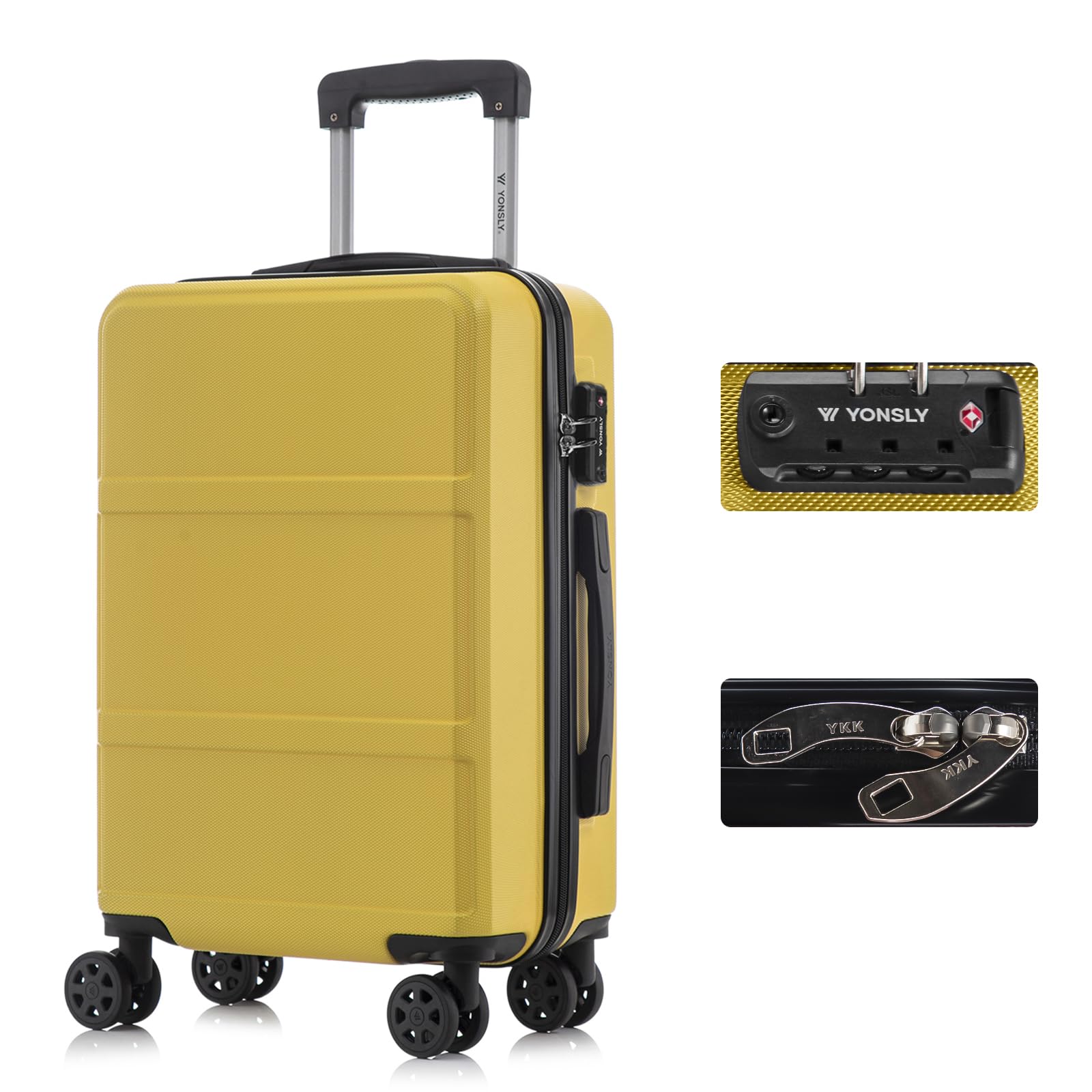 yonsly Koffer Suitcase, Trolley Reisekoffer, Rollkoffer Handgepäck mit 4 Rollen 360°, ABS Hartschalen, Sicherheitsschloss, Weicher Gummigriff, 210D-Futter