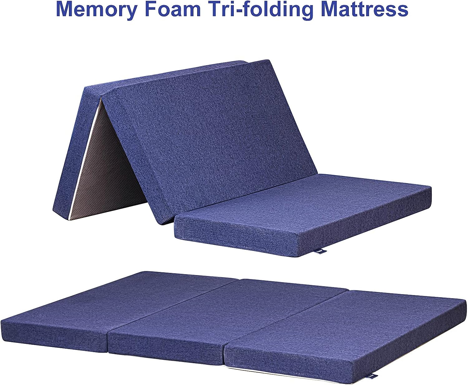 Molblly 4 inch Tri Folding Queen Memory Foam Mattress, Folding Bed Mattress Topper Pad Camping Mattress Play Mattress Portable Guest Bed for Stayover-58X78X4''