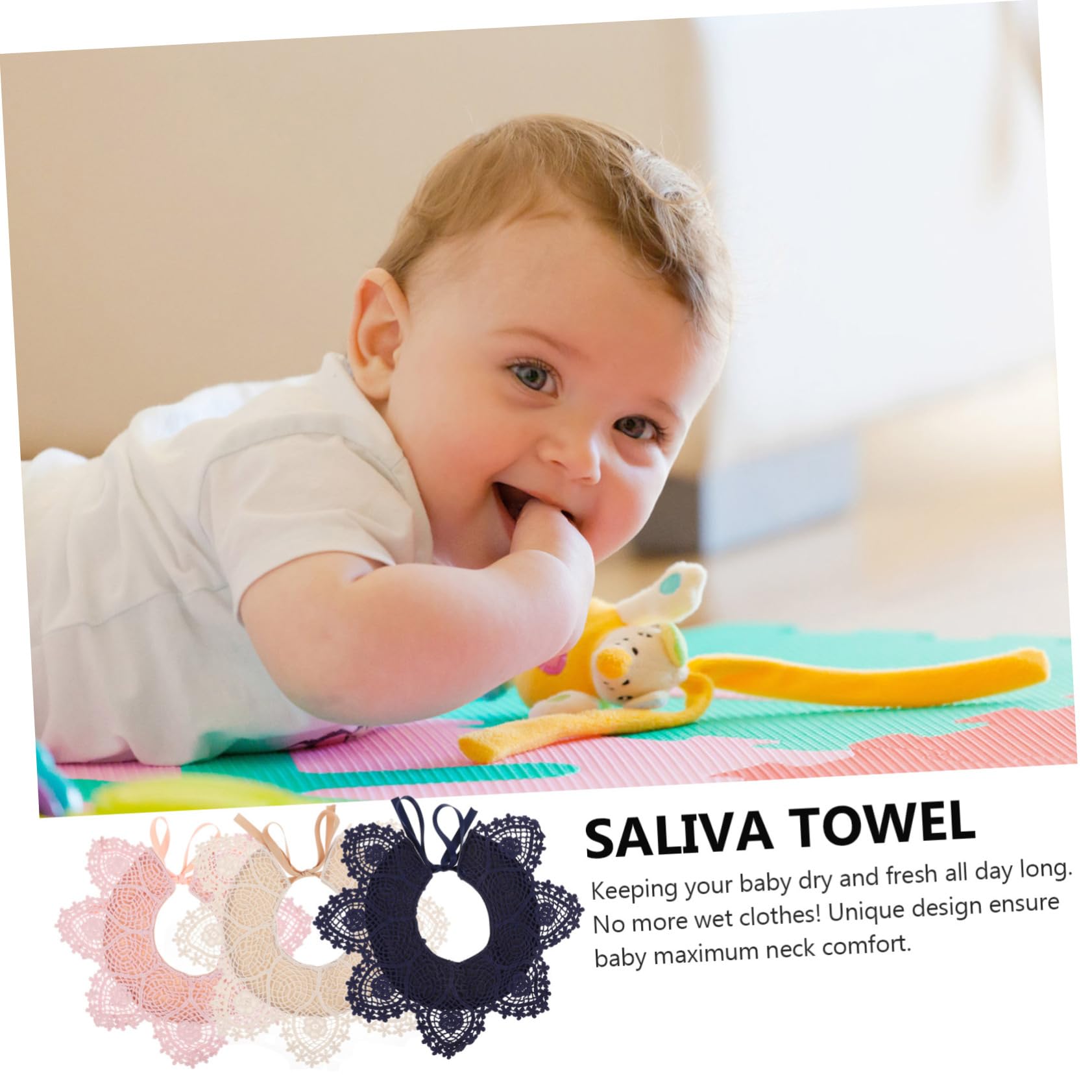 Toyvian Baberos Absorbentes de Algodón Encaje para Ñiño Niña, Paquete 1 4 5, Toallas de Saliva Suaves y Transpirables para Dentición y Babeo, Ropa para Lavar Saliva, Protección Adecuado