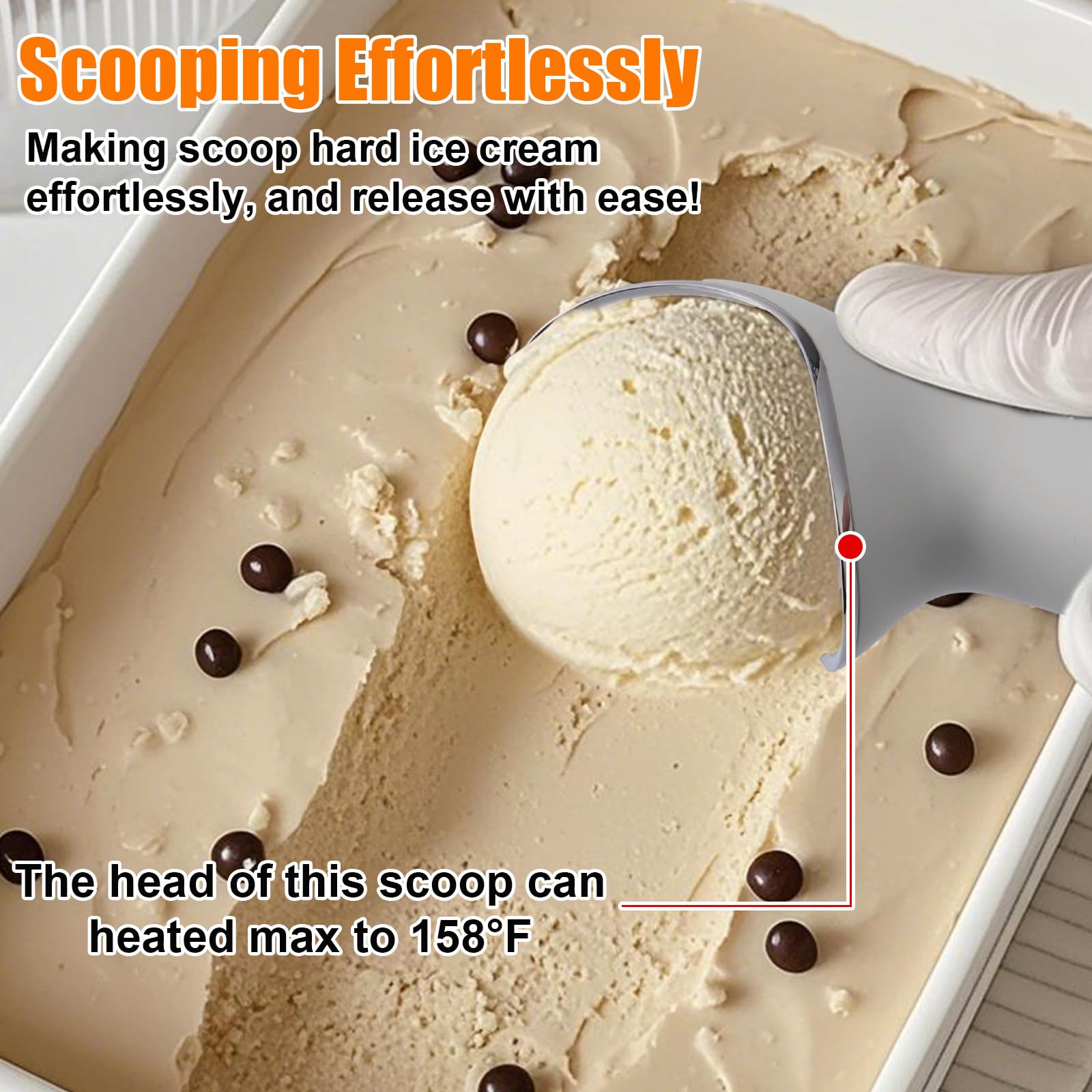 Cuillère à glace chauffante génération 2.0 – Chauffage rapide et légère rechargeable par USB pour crème glacée dure, chauffe jusqu'à 70 °C avec écran LED, étanchéité IP67, prise en main facile pour