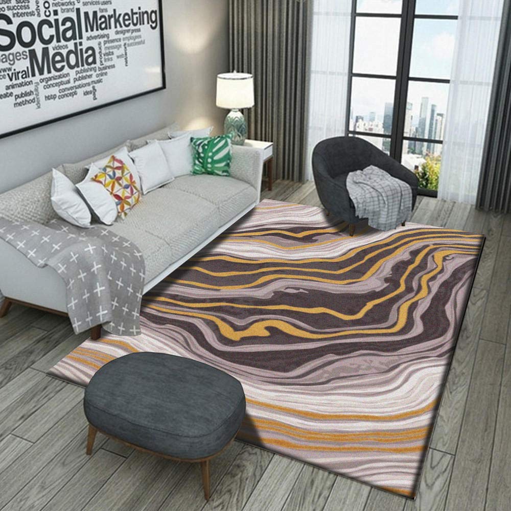 Tapis chambre courbe dorée lavable pour descente de lit cocooning