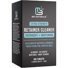 Overnight + Whitening Retainer Cleaner, Remove Stains, Discoloration, and Plaque | 4 Month Supply | Denture Cleanser with Whitening Boost,120 Tablets by M3