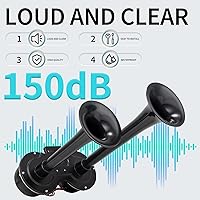 Vista 3 de Kit de bocina eléctrica negra para motocicleta, bocina de tren impermeable de 150 dB para camión, kit de bocinas de auto universal para cualquier