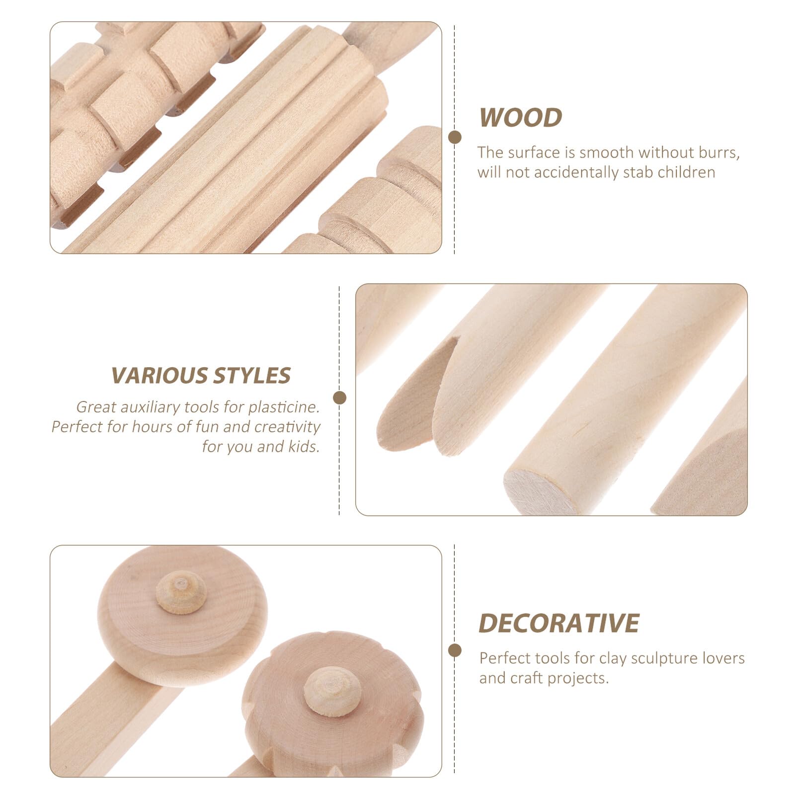 Outil de Modelage en Bois pour Garçon et Filles, 1 Set DIY Beige
