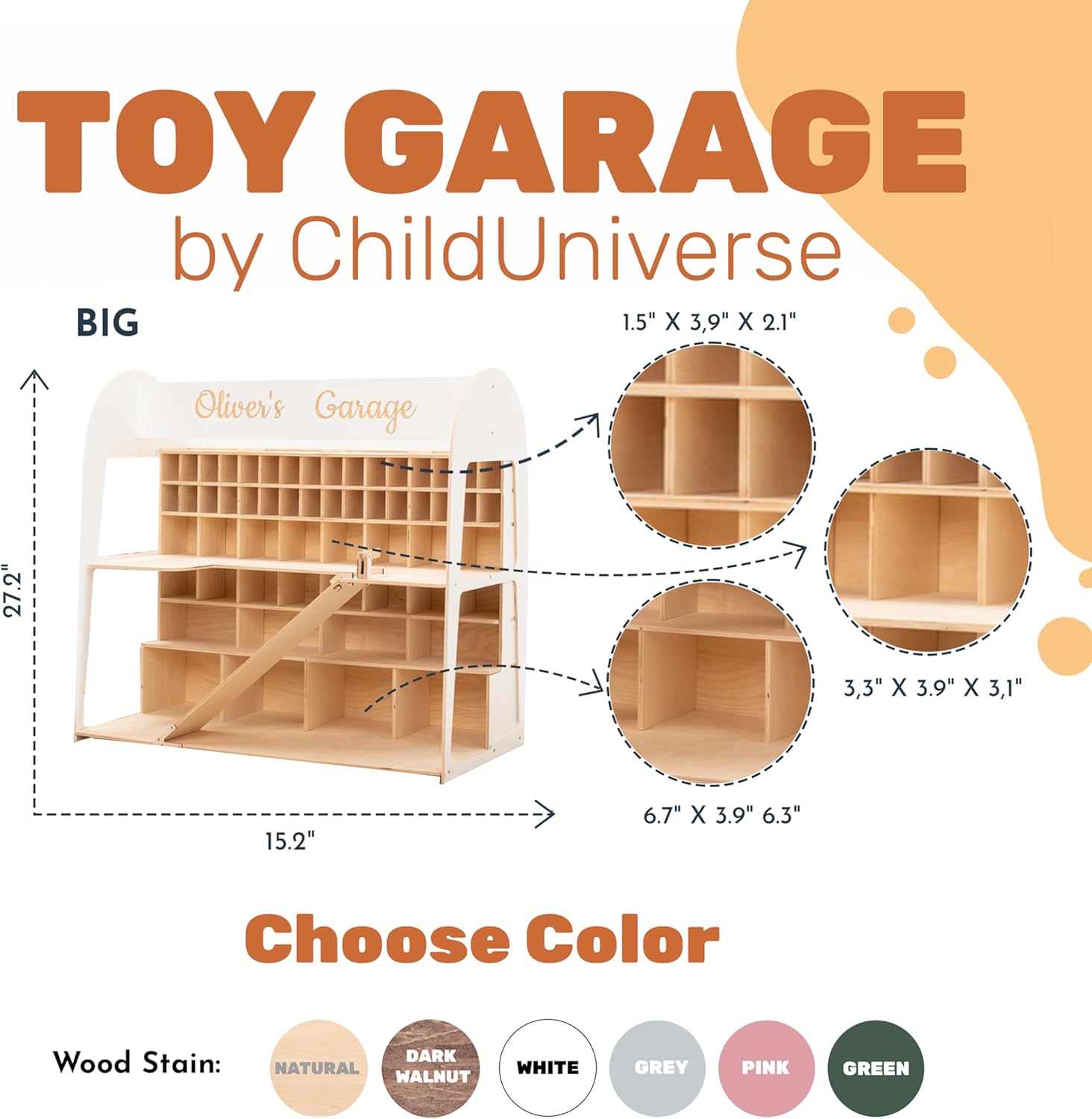 Enjoy The Wood Toy Parking Garage with Elevator Wooden Toy Car Storage Small Car Compatible Gift for Toddlers 1-4 Years Old Organizer Case Shelf for Mini Toy Cars (Big, Green)
