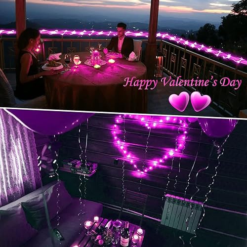 Miniatura 6 de JMEXSUSS Paquete de 2 tiras de luces rosas que funcionan con pilas, 33 pies, 100 LED, 8 modos, batería rosa, luces de San Valentín, impermeables,