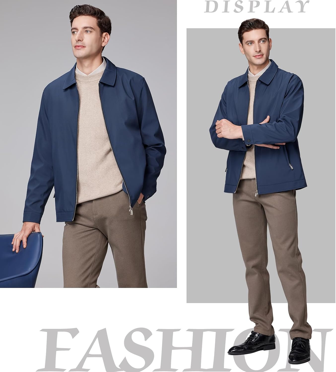 Men's Lightweight Casual Windbreaker Laydown Collar Zipper Pocket Coat Fall Spring Golf Work Dress Business - Image 4