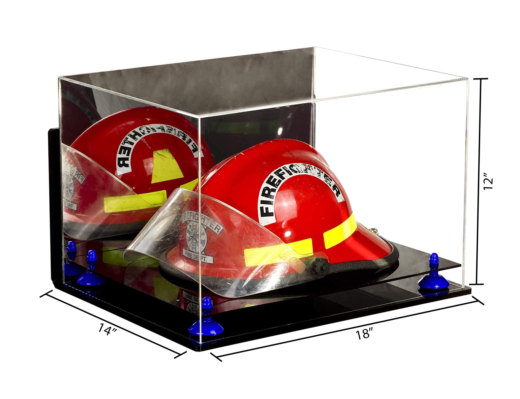 Better Display Cases Wszechstronna szafka akrylowa – duża prostokątna skrzynka z lustrem, granatowe podnośniki, uchwyt ścienny i czarna podstawa 40 x 40 x 40 cm (V60/A014)